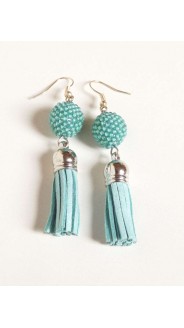 Pomponos fülbevaló, türkiz