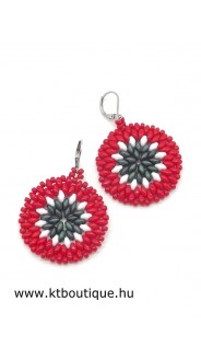 Mandala fülbevaló, piros-fehér-zöld