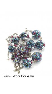 Bogyós hosszú lánc, ezüst-türkiz-fukszia