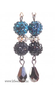 Shamballa fülbevaló, fekete-petrolzöld